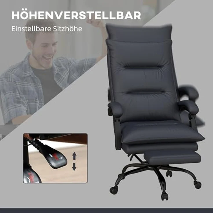 Vinsetto Massage-Bürostuhl mit Heizfunktion und Fußstütze, ergonomischer Gaming Stuhl mit 6 Vibrationsmassagepunkten und 5 Massagemodi, schwarz – Bild 6