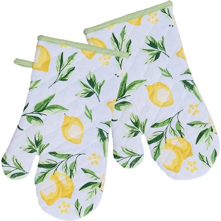 matches21 HOME & HOBBY Topflappen Ofenhandschuhe DEBBIE weiß mit Zitronenmotiv hitzebeständig & robust, (2-tlg), perfekter Schutz, hitzebeständig & wattiert