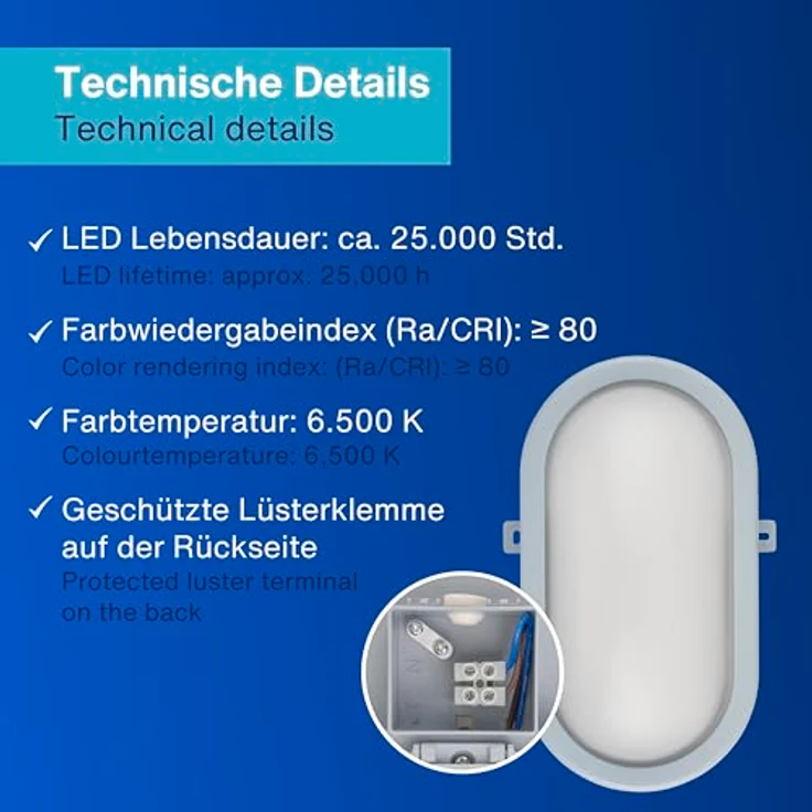 REV Kellerlampe - Feuchtraumleuchte LED oval (10W, 800lm, IP44), einsetzbar als Decken- oder Wandlampe, Feuchtraumlampe, grau – Bild 5
