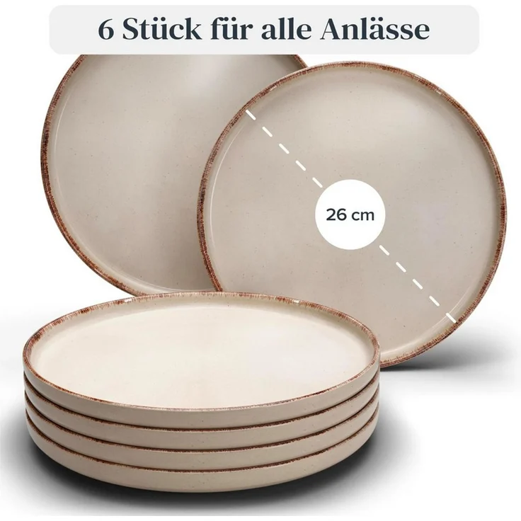 PURE LIVING INTERIOR DESIGN Geschirr-Set Rustic Speisseteller, Dinnerteller, 6er-Set, 26 cm, Beige (6-tlg), 6 Personen, Steingut – Bild 3
