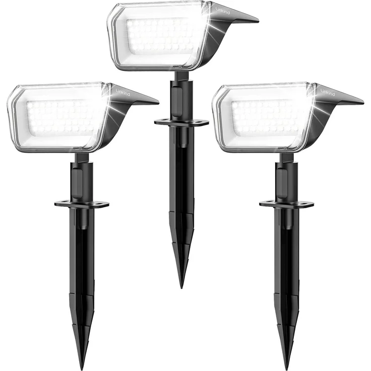 Linkind 60 Led Solarstrahler für außen Garten 800Lm, 6500K Tageslicht Gartenlampe mit Lade-Anzeige, 135°einstellbar Baumstrahler mit S-klasse Batterie, IP67 wetterfest Solar Baumbeleuchtung, 3 Stück – Bild 1