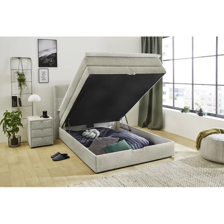 Boxspringbett 140x200 cm H3 Federkernmatratze Bonell Topper, Cord in Beige Grau – Bild 3