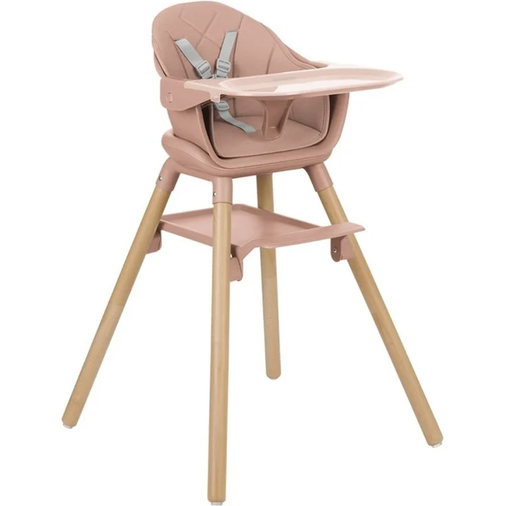 Kikkaboo Kinderhochstuhl Woody 3 in 1 Holzbeine Kinderstuhl Fußstütze Tablett pink – Bild 1