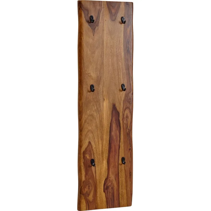 Wohnling Wandgarderobe Sheesham Massivholz Metall 40x140cm Baumkante 2-reihig Hakenleiste