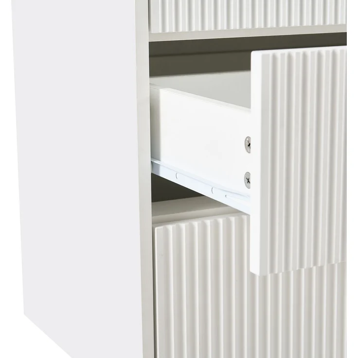 Flieks Kommode 3 Schubladen, Sideboard weiß gold, geriffelte Front modern, H72×B80×T40 cm, Aufbewahrungsschrank, MDF – Bild 6