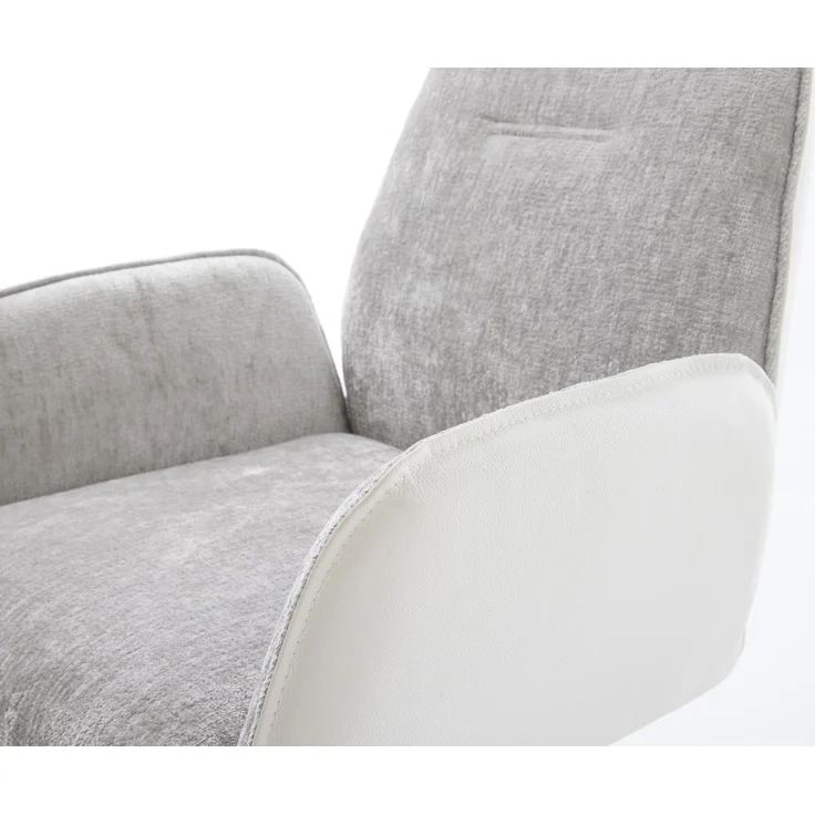 Drehstuhl Zoa-Flex Materialmix Echtleder Weiß-Silbergrau Kreuzgestell breit Weiß 360° drehbar Wippfunktion Taschenfederkern – Bild 4