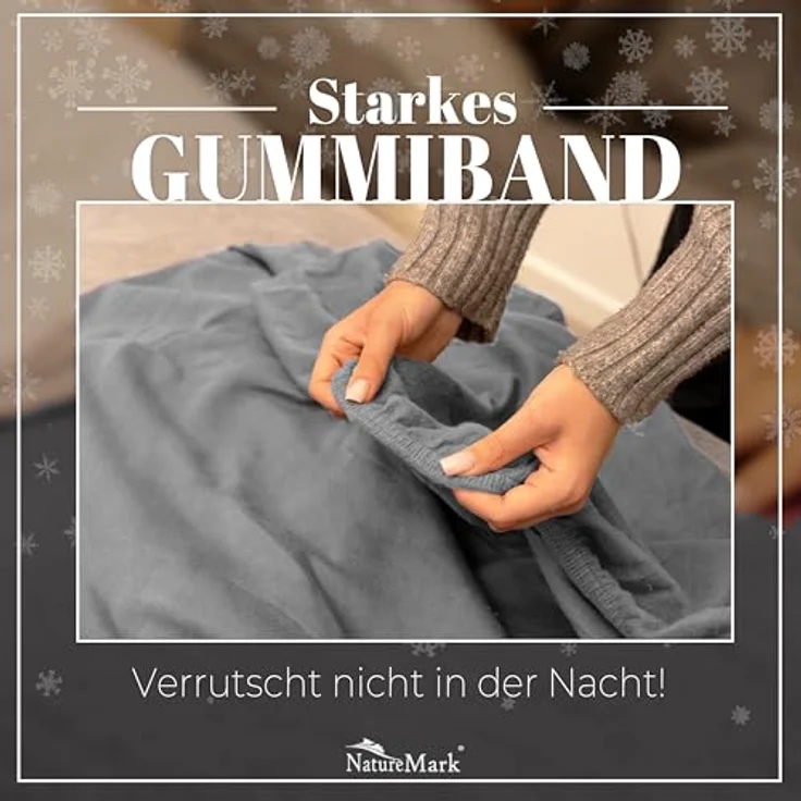 NatureMark Spannbettlaken Winter Thermo Fleece Spannbetttuch, 80% Baumwolle und 20% Polyester, Gummizug: rundum, (1 Stück), 140 x 200 cm bis 160 x 200 cm - Silber grau – Bild 6