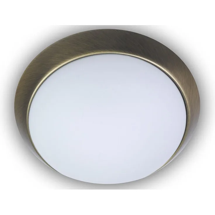 LED-Deckenleuchte rund, Opalglas matt, Dekorring Altmessing, Ø 30cm