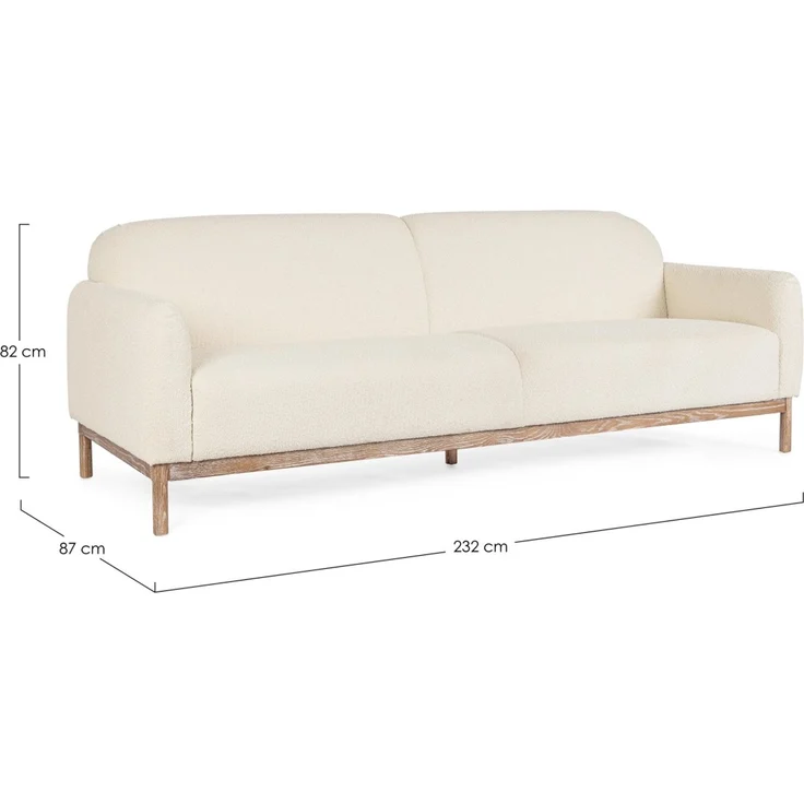 Sofa Detroit aus Bouclè-Stoff, skandinavischer Stil, cremefarben, Eschenholz-Gestell, 3–4 Sitzplätze – Bild 7