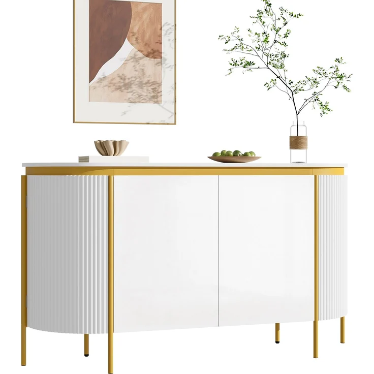ZUBALIYA Sideboard 140x38x80 cm, mit 4 Türen, aus MDF, Weiß – Bild 1