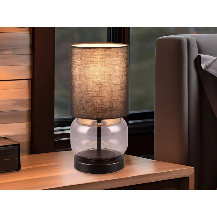 Trio Leuchten LED Tischleuchte Elio E27 rauchfarbig Metall/Glas/Stoff – Bild 7