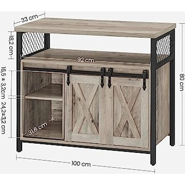 Vasagle Sideboard mit 2 Schiebetüren und verstellbaren Ablagen, Spanplatte, 33 x 100 x 80 cm, Greige / Schwarz – Bild 4