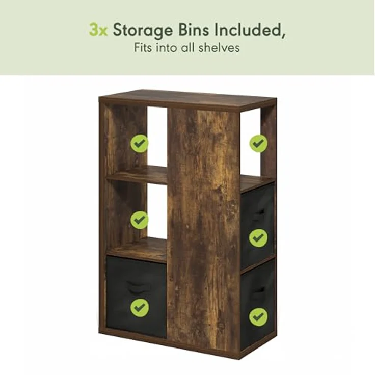 Furinno Viola 3-stöckiges Offenes Regal, Bücherregal, Aufbewahrungsorganizer mit Aufbewahrungsboxen, Amber Pine/Schwarz – Bild 5