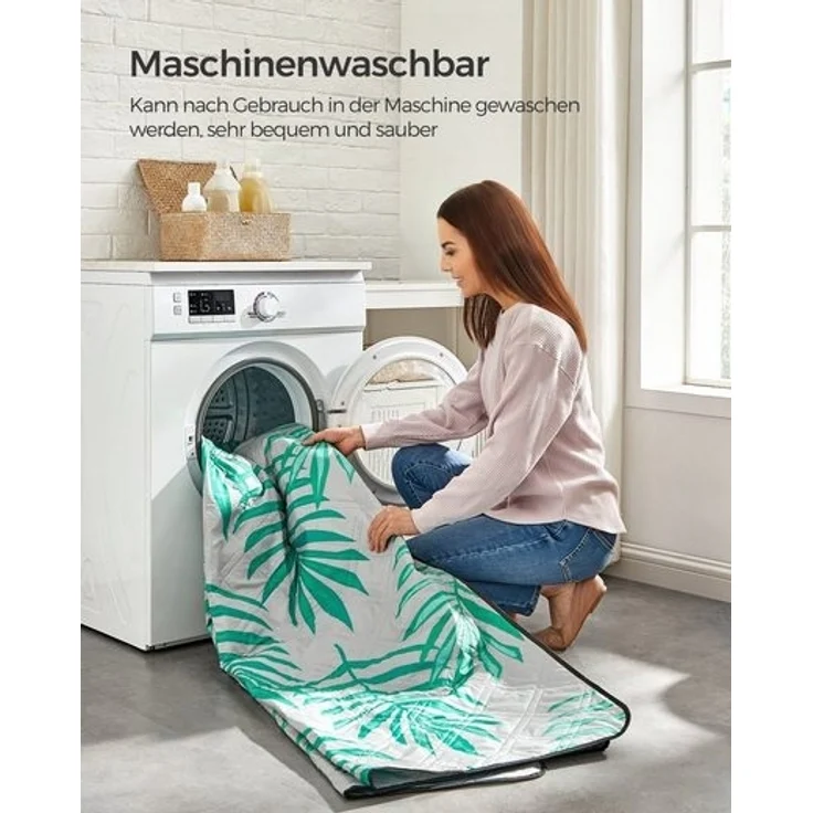 Songmics Picknickdecke, 200x200 cm, groß, Campingdecke, für Park, Garten, Strand, wasserdicht, maschinenwaschbar, faltbar, grau mit tropischem Farn GCM001G02 – Bild 4