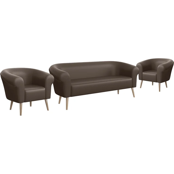 MEBLINI Sofa-Set EMILIA 3+1+1 - Braun Kunstleder - für Wohnzimmer - Mini Lounge für fünf Personen - Küchensofa - Sofa Klein - Sitzgarnitur - Polstergarnitur - Sofagarnituren – Bild 1