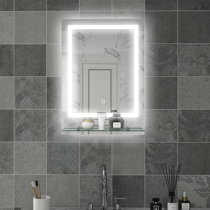 Kleankin Spiegel mit Beleuchtung, Touch-Schalter, Memory-Funktion (Wandspiegel, 1-St, Badezimmerspiegel), mit Anti-Beschlag, 70 x 50 cm – Bild 1