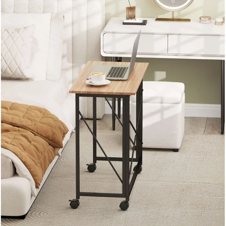 Klappbarer Schreibtisch mit 4 Rollen und Stahlrahmen aus MDF, 80x40x75 cm, Eiche