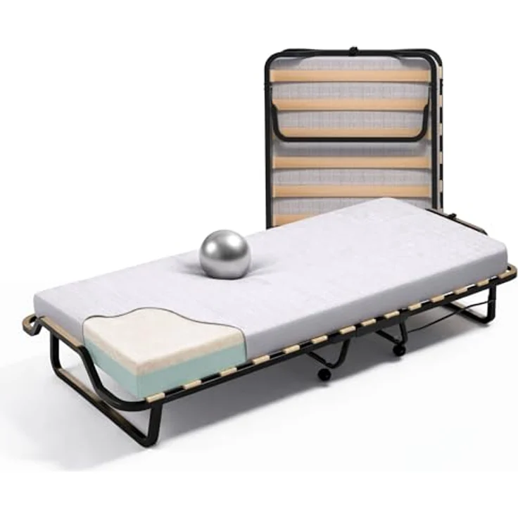 Cortassa - Klappbett mit 10 cm hoher Matratze aus Memory-Schaum, Einzel-Lattenrost mit Holzlatten 80x200 cm, platzsparendes Bett mit Rollen – Bild 2