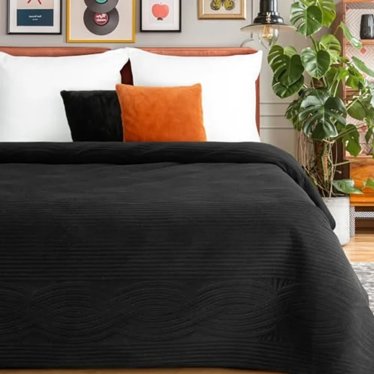 Eurofirany Tagesdecke VELVET, Steppdecke Samtdecke Karomuster Weicher Überwurf Velours – Bild 1
