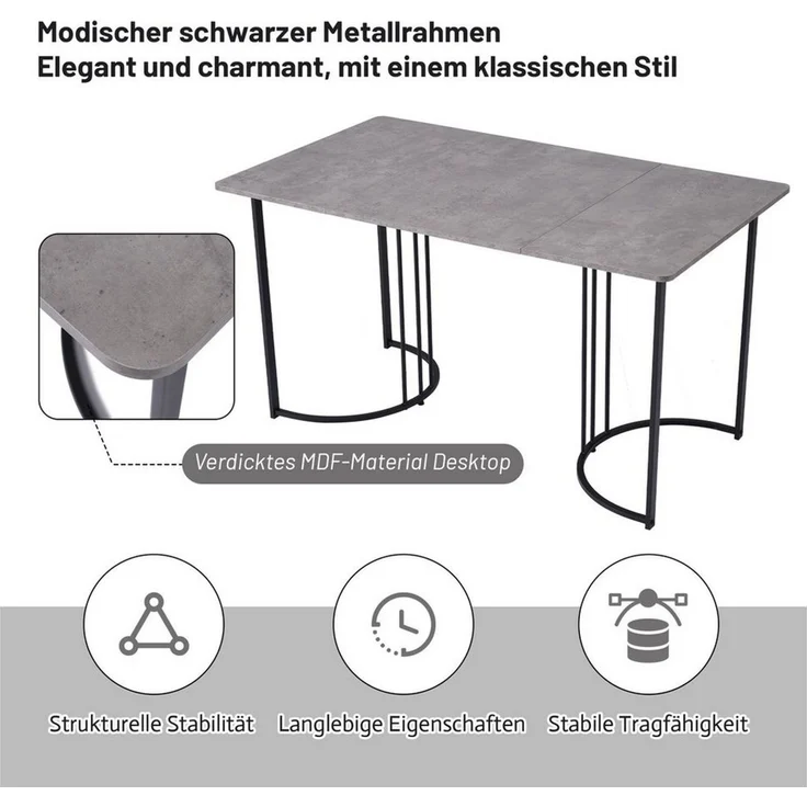 BlingBin Esstisch moderner Küchentisch für Esszimmer Wohnzimmer (1-St, 140 x 80cm), Gestell aus Metall, Marmormuster Küchentisch – Bild 3