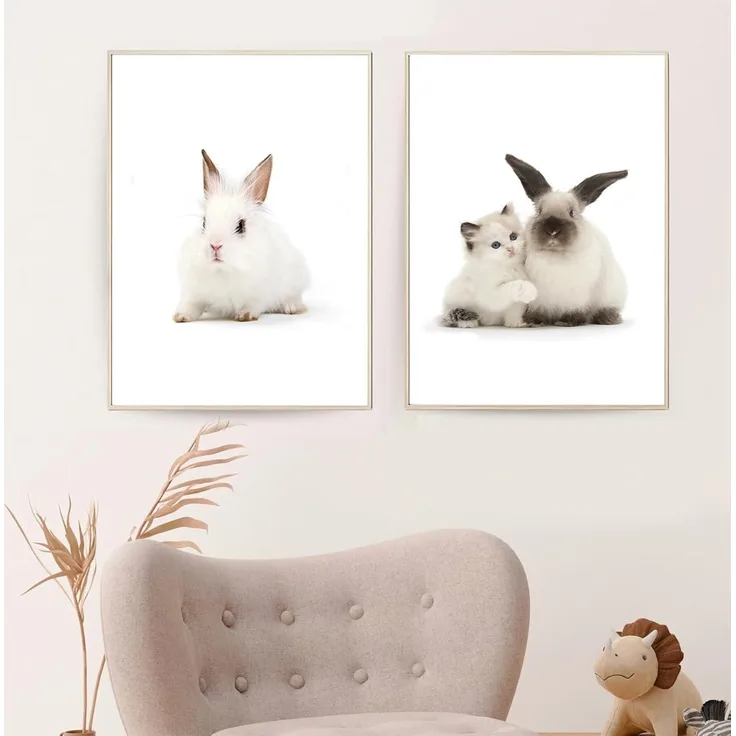 Poster 2er Set Kinderzimmer Kaninchen Wandbilder 40x50cm B