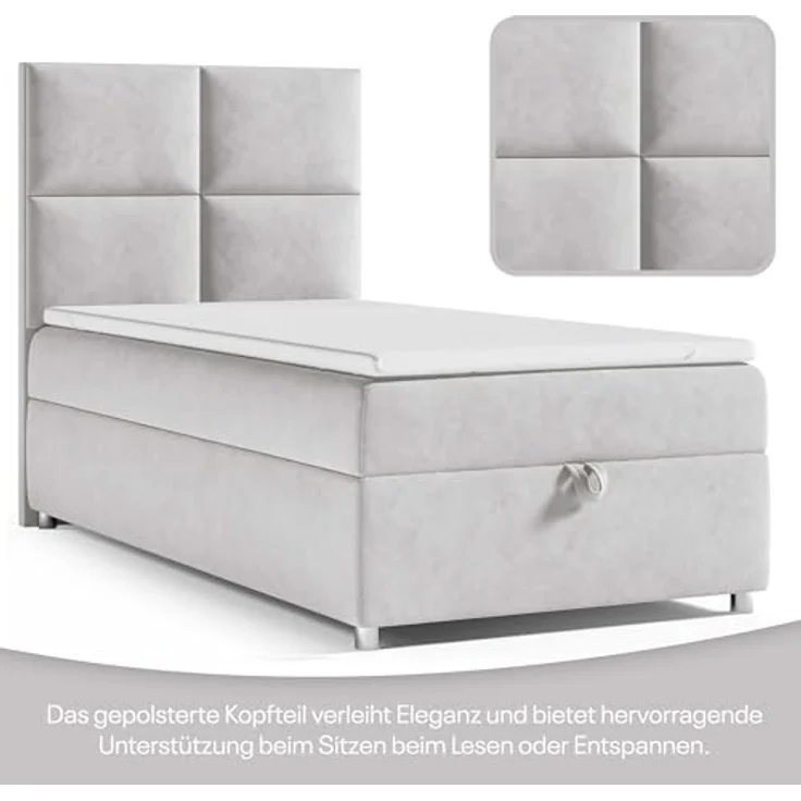 Best for Home Boxspringbett K2 SINGLE mit Bettkasten (Silber 90x200) – Bild 4