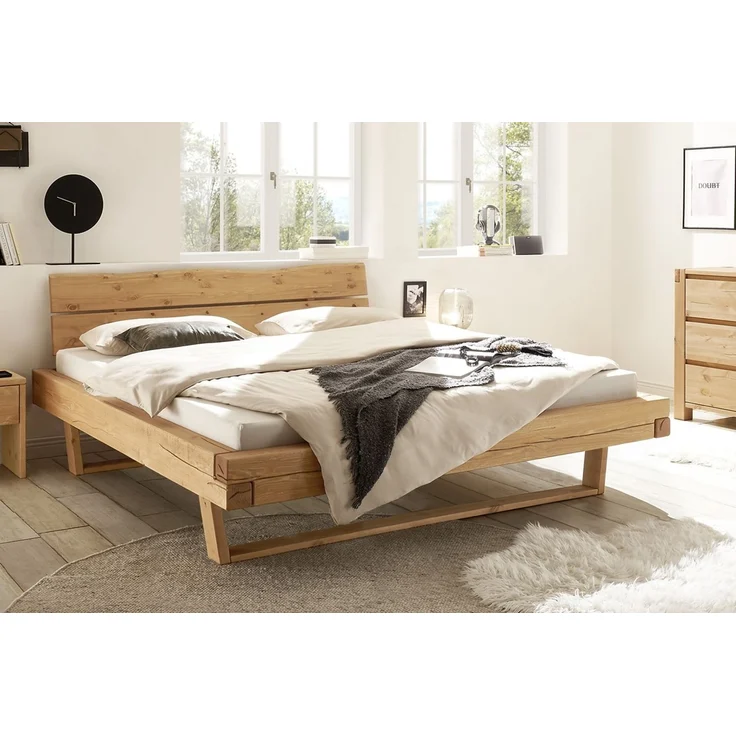 Balkenbett 'Dora III' 140x200cm Kiefer massiv eichefarbig honig gebeizt BE-0880 – Bild 1