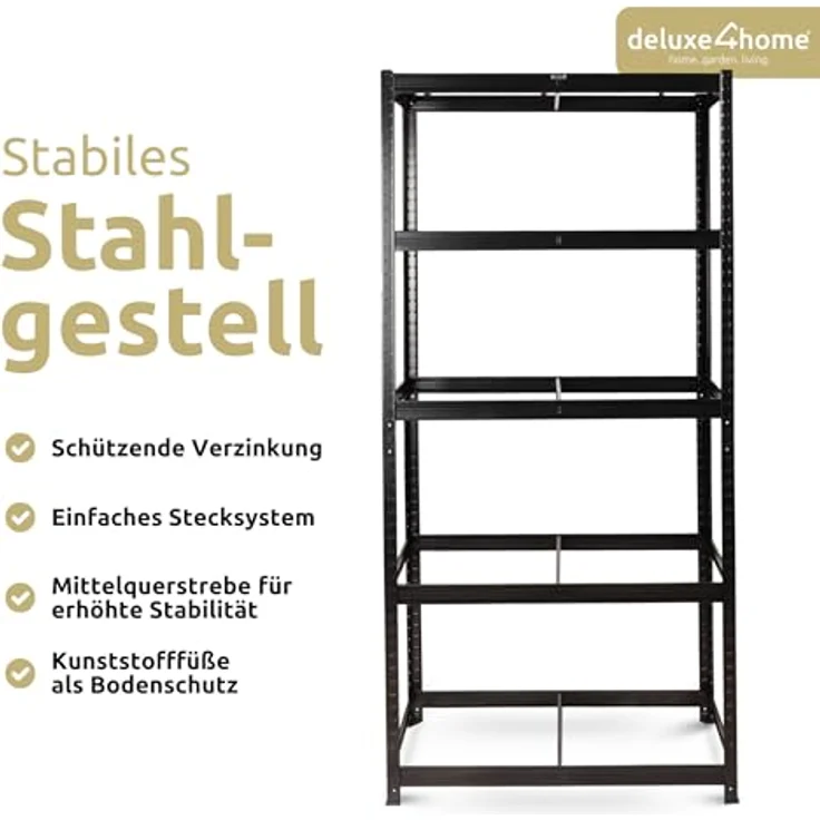 deluxe4home Schwerlastregal 2er Set Kellerregal verzinkt I 40x90x180 cm I Lagerregal bis 875kg – Bild 7