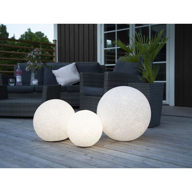 Große Outdoor-Kugelleuchte ,Stone' mit Erdspieß, E27, steingrau, Ø 30cm – Bild 2