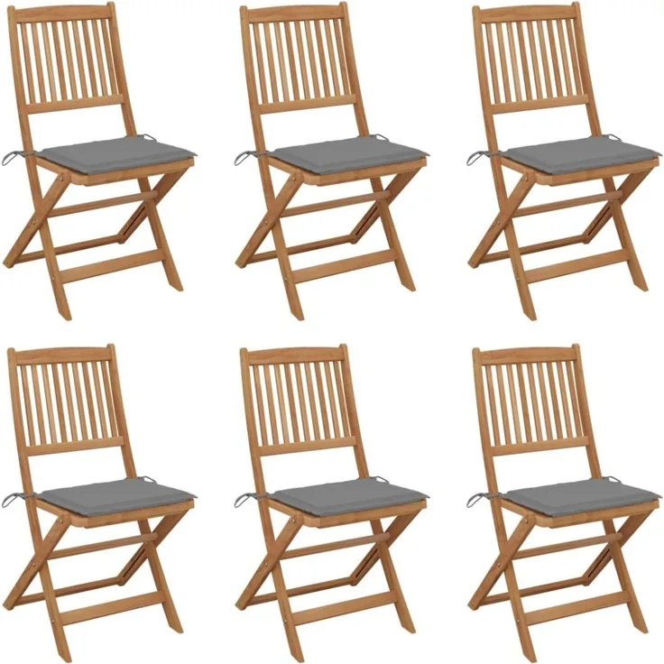 vidaXL Klappbare Gartenstühle 6 Stk. mit Kissen Massivholz Akazie 3074995