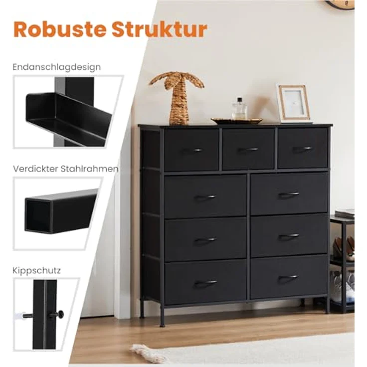 Sweetcrispy Kommode für Schlafzimmer, breite Schublade Kommode, 9 Stoffschubladen mit Griffen, Schubladen aus Stoff, Schrank, TV Stand für Schlafzimmer, Schrank, Wohnzimmer, Kinderzimmer – Bild 7