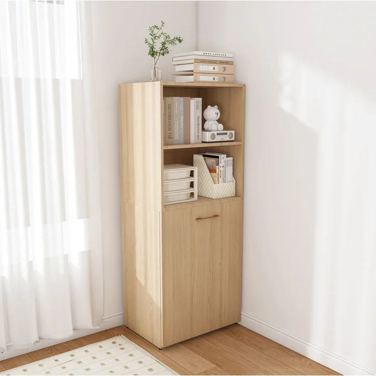 Ausziehbarer Schreibtisch mit Stauraumschrank und Rollen, 126x55x136 cm, Naturholz – Bild 3