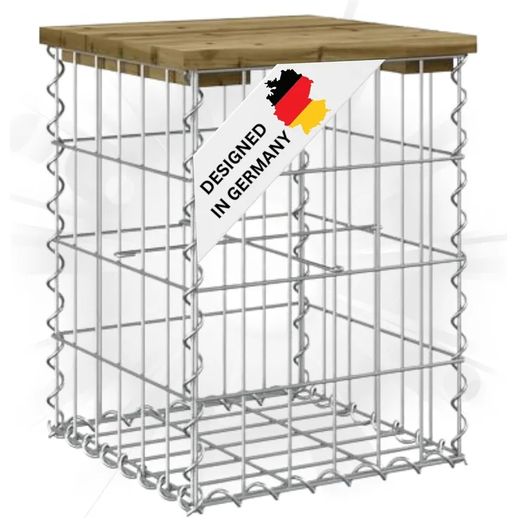 Gartenbank Gabionen BIKS aus Stahl 33x31x42cm Kiefernholz Braun Gabionenbank Gartentisch aus Gabionen Steinkorb Gabionengitter Ziergabione Drahtkorb befüllbar