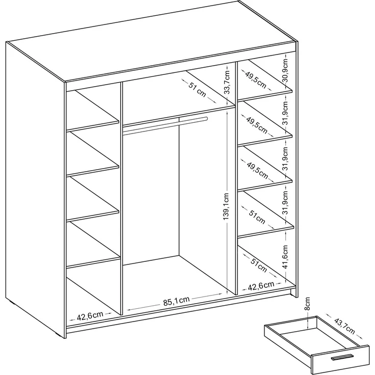AX LIVING Geölte Eiche Kleiderschrank mit Spiegel Storicos 4T6S 176,3cm Groß – Bild 8