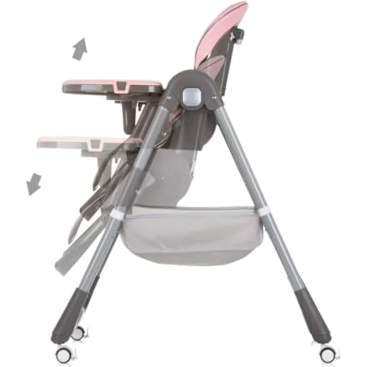 Chiplolino Kinderhochstuhl First Spoon Räder klappbar Spielbogen Gurt Fußstütze rosa – Bild 6