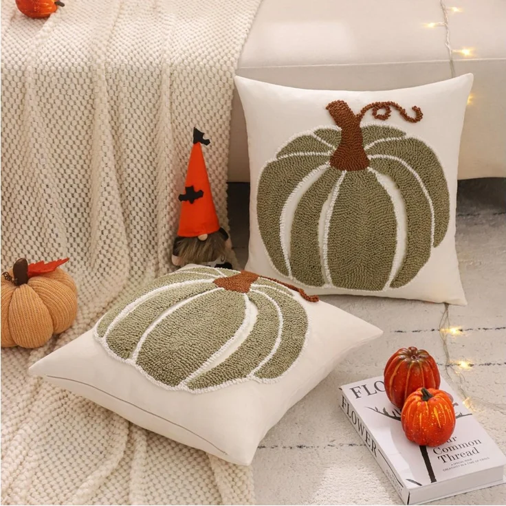 Diwzbyn Kissenbezug Herbst Kissenhülle 45x45 cm, Plüsch Kürbis Dekorative Herbstkissen, (1 Stück), für Sofa Bettwäsche Halloween Thanksgiving Herbst Dekor – Bild 4