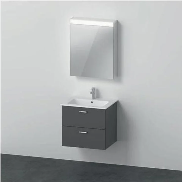 Duravit Badmöbel-Set XBASE 630mm, wandhängender Spiegelschrank mit LED-Randlichtfeld und Möbelwaschtisch mit Überlauf, grau