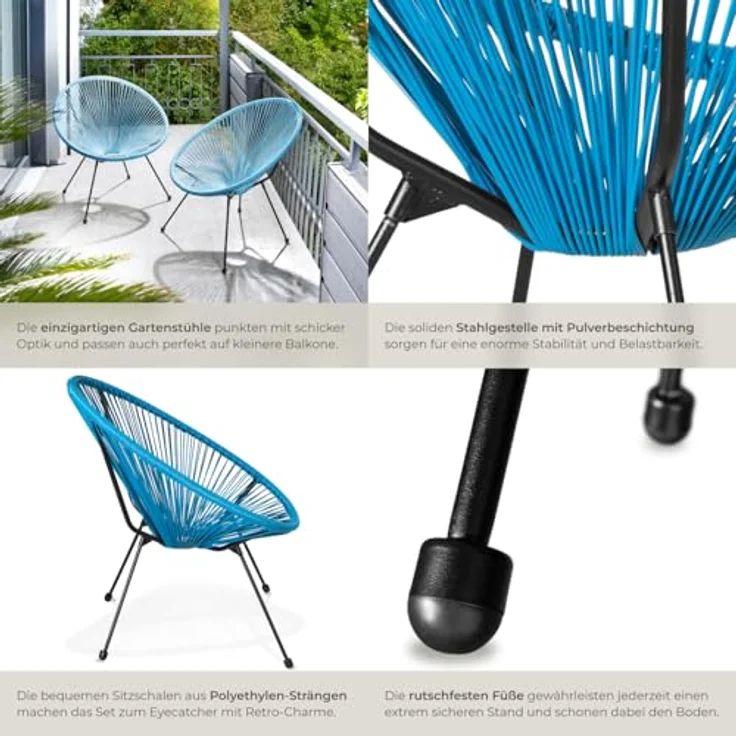 tectake 800988 2er Set Acapulco Garten Stuhl, Relaxsessel im Retro Design, Indoor und Outdoor, Lounge Sessel für Garten Balkon und Terrasse (Blau | Nr. 404409) – Bild 9
