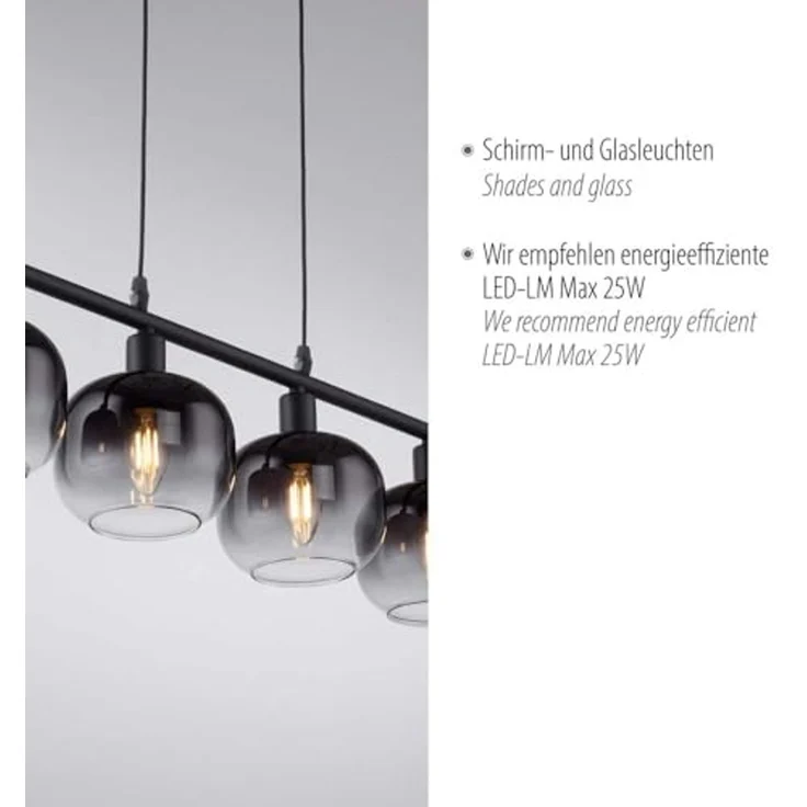 JUST LIGHT 15421-18 Pendelleuchte ZEA 4-flammig schwarz rauchglas – Bild 3