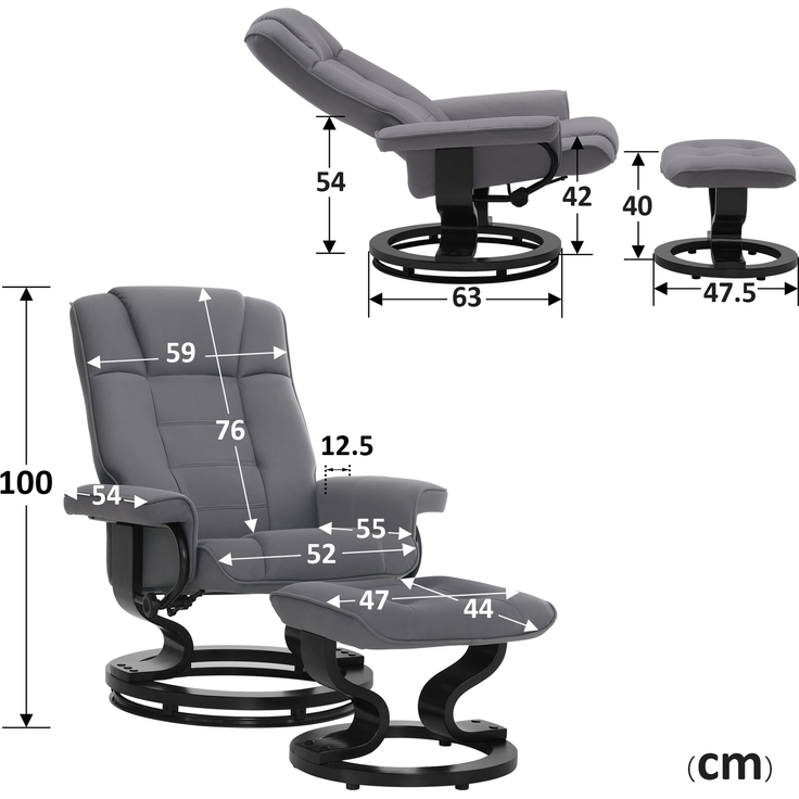 M MCombo Relaxsessel mit Hocker, 360°drehbarer Fernsehsessel mit Liegefunktion, bis 120 Kg belastbarer TV-Sessel, moderner Ruhesessel für Wohnzimmer, Kunstleder, 9019 (Grau-Mikrofaser) – Bild 3