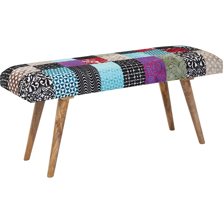 Sitzbank Patchwork Samt Massivholz 117x51x38cm Polsterbank Modern Flur Esszimmer – Bild 2