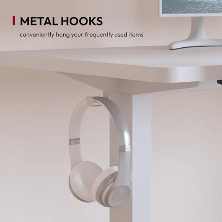 SANODESK Höhenverstellbarer Schreibtisch mit VOLLSTÄNDIGER TISCHPLATTE, 4 Zubehörteilen (Becherhalter, Haken, Aufbewahrungsbox, Kabelmanagement), ergonomisch für Büro und Homeoffice, Weiß, 110x54 cm – Bild 9