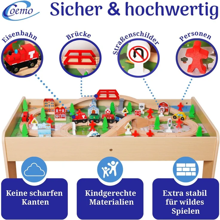 Coemo Spieltisch mit Holzeisenbahn Natur – Bild 3