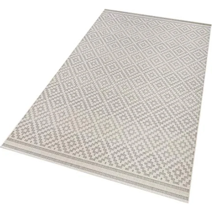 NORTHRUGS In- und Outdoor Teppich Raute 240x340 cm - Wetterfest Modern Geometrisches Raute Muster Design Teppich für Balkon Terrasse Garten Wintergarten Wohnzimmerteppich Wasserfest in Grau Creme – Bild 8