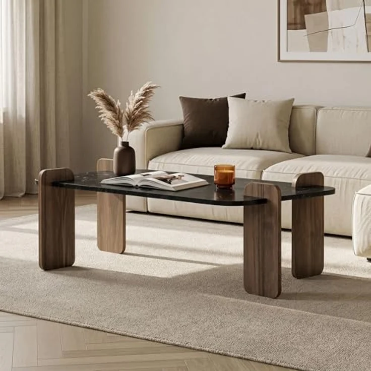 Stilvoller Couchtisch, Lotus & Walnuss, 120 x 60 x 35 cm | 100% melaminbeschichtet, 18 mm stark | Werkzeuglose Montage – Bild 4