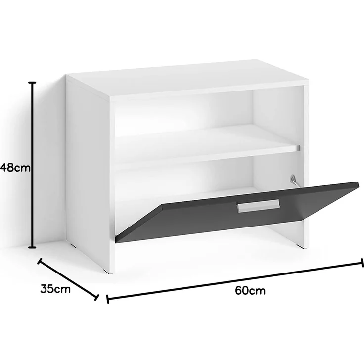 byLIVING Sitzbank BEN / Schuhschrank in matt weiß / Front schwarz / kleine Flur-Kommode mit Klappe und Einlegeboden / B 60, H 48, T 35 cm – Bild 9