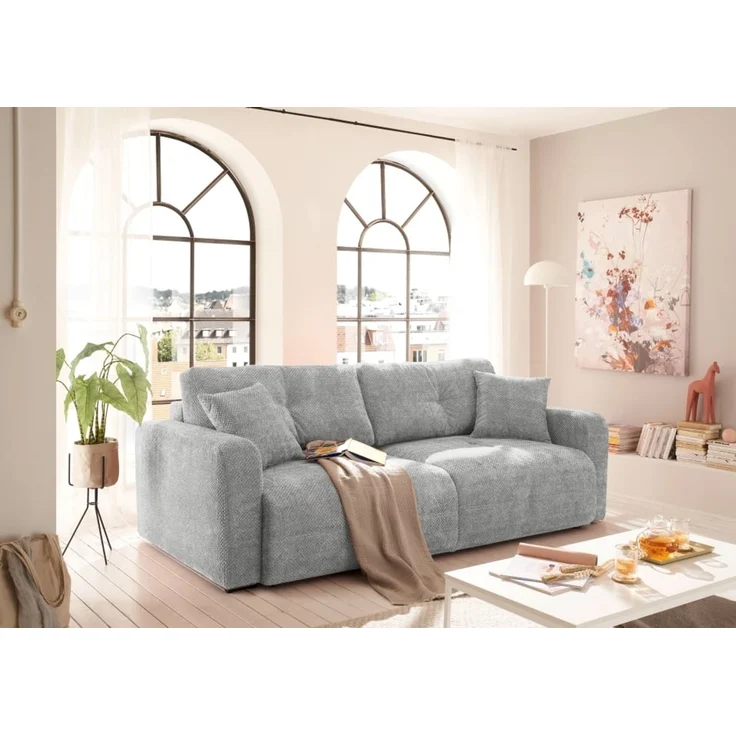Schlafsofa Bullet von ED Exciting Design – Komfortables Mikrofaser-Sofa mit Nosagfederung Farbe Silber, Bettkasten und Liftbeschlag – Bild 1