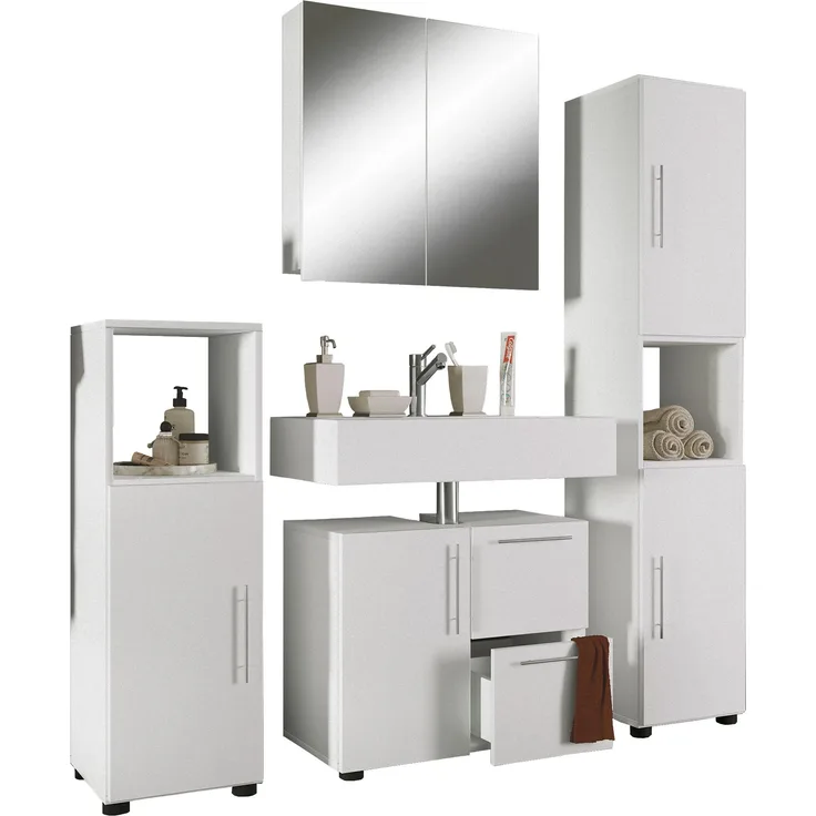 Flandu Bad Möbel Set Waschbecken Unterschrank Wandspiegel Badezimmer Waschtisch