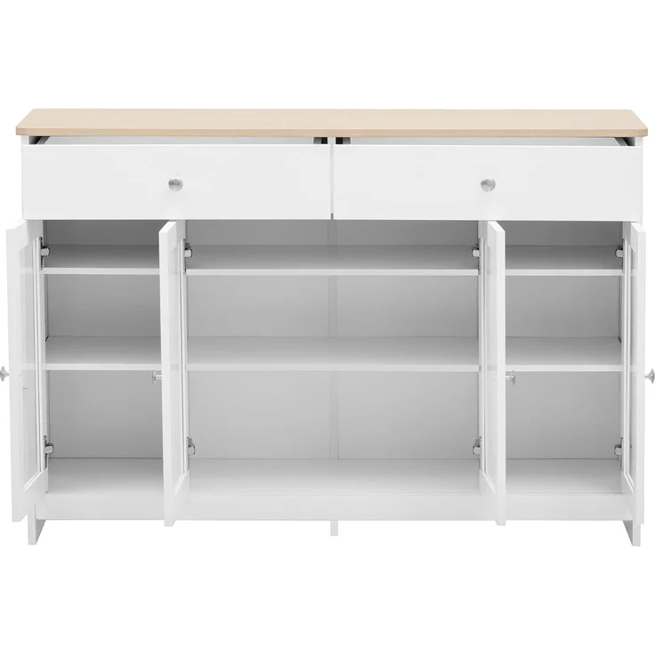 FurnitureR Moderne weiße Sideboard-Kommode mit Holztop, Korpus aus MDF-Sandwich, 120 cm Breite, großzügiger Stauraum – Bild 10