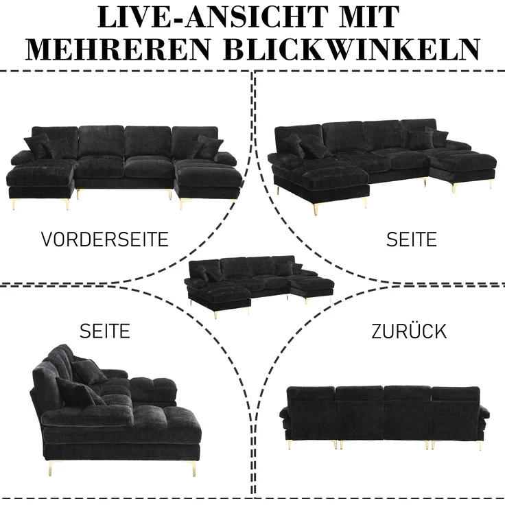LVHOM Loungesofa 272x136x88 cm, 4-6 Personen, 6-Sitzer Chenille U-Shape Sektionssofa/Modulares Sofaset/Schlafsofa/Ecksofa/Relaxliege – Bild 6